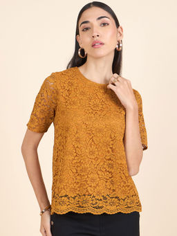Gipsy - Women Mustard Self Design Top