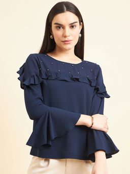 Gipsy - Women Navy Blue Embellished Top