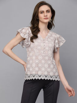 Gipsy - Women Beige Self Design Top