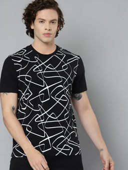 Alcis - Men Black White Printed Slim Fit Running T-shirt