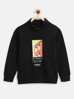 Tales & Stories - Boy's Black Cotton Blend Printed Sweatshirt