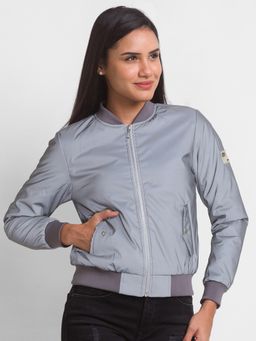 Spykar - Silver Nylon Full Sleeve Casual Jacket For Women