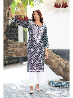 RANGREZA ETHNIC - Bandhani Kurta Chikankari Work Black