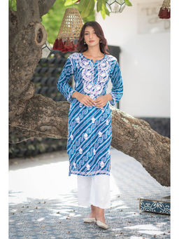 RANGREZA ETHNIC - Bandhani Kurta Chikankari Work Teal
