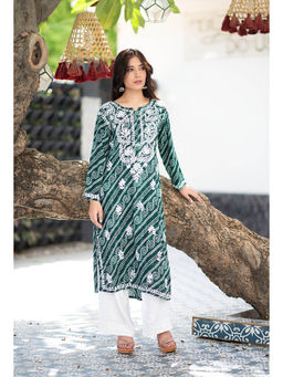 RANGREZA ETHNIC - Bandhani Kurta Chikankari Work Green