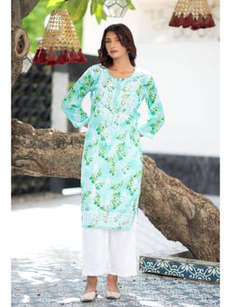 RANGREZA ETHNIC - Ishaani Mulmul Kurta Chikankari Work Green
