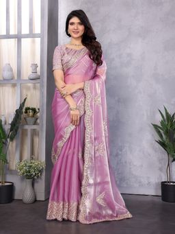 Suha - Lavender Chiffon Embroidered Saree with Unstitched Blouse