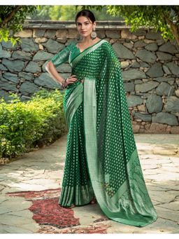 Suha - Green Georgette Woven Saree with Unstitched Blouse