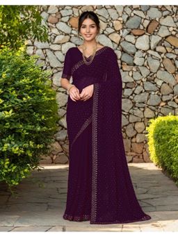 Suha - Purple Georgette Embellished Saree with Unstitched Blouse