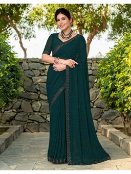Suha - Green Georgette Embellished Saree with Unstitched Blouse