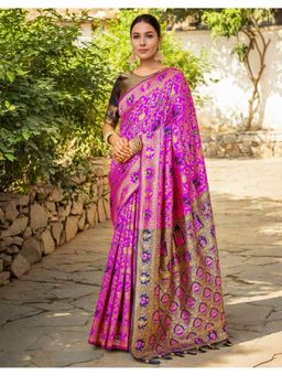 Suha - Pink Art Silk Woven Saree with Unstitched Blouse