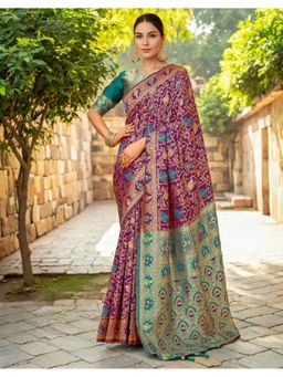 Suha - Purple Art Silk Woven Saree with Unstitched Blouse