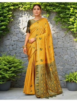 Suha - Women'S Yellow Art Silk Woven Saree with Unstitched Blouse