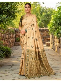 Suha - Cream Art Silk Woven Saree with Unstitched Blouse