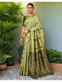 Suha - Green Art Silk Woven Saree with Unstitched Blouse Piece