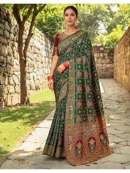Suha - Art Silk Green Woven Saree with Unstitched Blouse