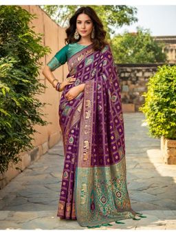 Suha - Women'S Purple Art Silk Woven Saree with Unstitched Blouse