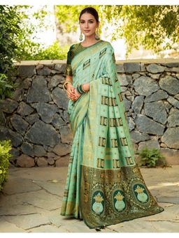 Suha - Art Silk Aqua Woven Saree with Unstitched Blouse