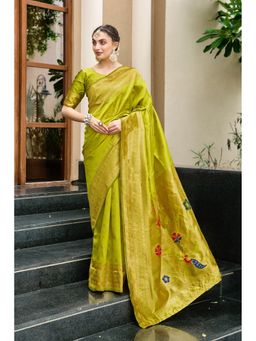 Suha - Green Art Silk Woven Handloom Saree with Unstitched Blouse