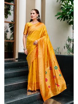 Suha - Women'S Art Silk Woven Yellow Saree with Unstitched Blouse