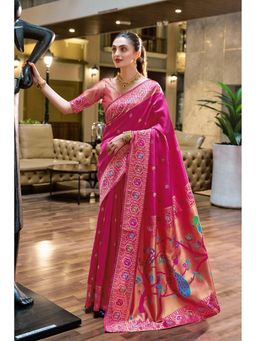 Suha - Women'S Art Silk Woven Pink Saree with Unstitched Blouse