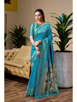 Suha - Women'S Blue Art Silk Woven Saree with Unstitched Blouse