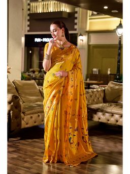 Suha - Women Art Silk Yellow Woven Saree with Unstitched Blouse