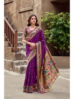 Suha - Women Purple Art Silk Woven Saree with Unstitched Blouse