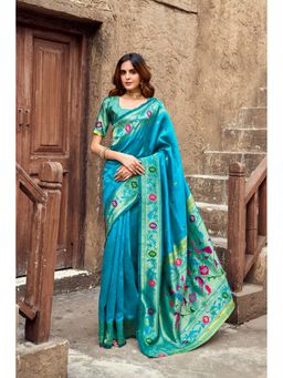 Suha - Women'S Art Silk Woven Blue Saree with Unstitched Blouse