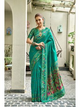 Suha - Art Silk Green Zari Woven Handloom Saree with Unstitched Blouse