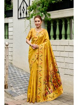 Suha - Women'S Yellow Art Silk Zari Woven Saree with Unstitched Blouse