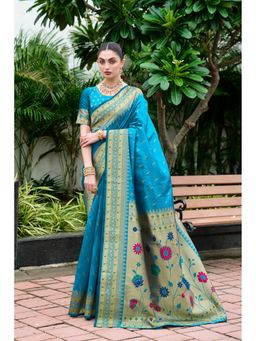 Suha - Women'S Blue Art Silk Zari Woven Saree with Unstitched Blouse