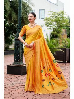 Suha - Women'S Art Silk Zari Woven Yellow Saree with Unstitched Blouse