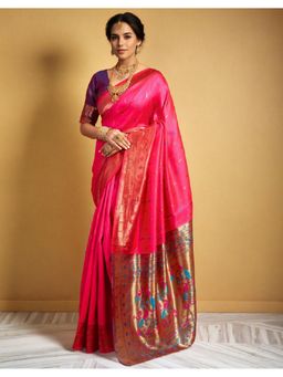 Suha - Pink Art Silk Zari Woven Saree with Unstitched Blouse
