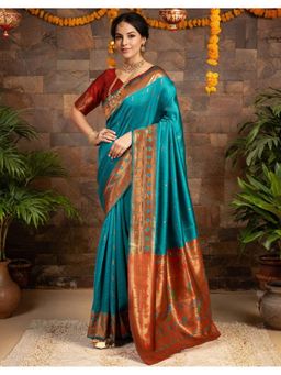 Suha - Women'S Art Silk Zari Woven Blue Saree with Unstitched Blouse