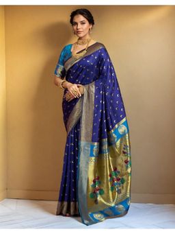 Suha - Navy Blue Art Silk Woven Saree with Unstitched Blouse