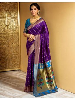 Suha - Women Art Silk Purple Zari Woven Saree with Unstitched Blouse