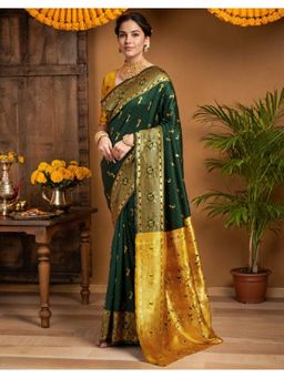 Suha - Women Art Silk Green Woven Saree with Unstitched Blouse