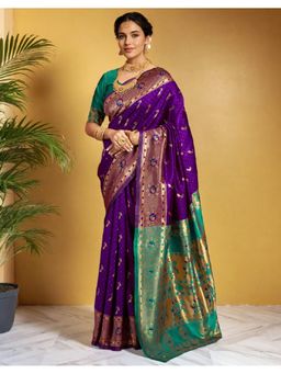 Suha - Women Art Silk Zari Woven Purple Saree with Unstitched Blouse