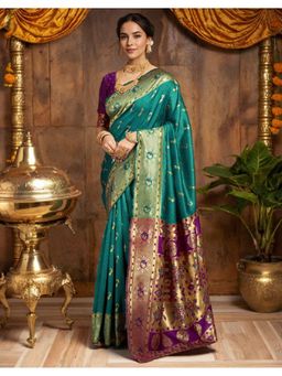 Suha - Green Art Silk Woven Saree with Unstitched Blouse