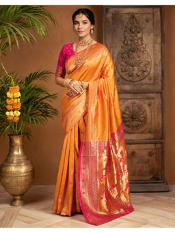 Suha - Elegant Orange Art Silk Intricate Woven Design Saree with Unstitched Blouse