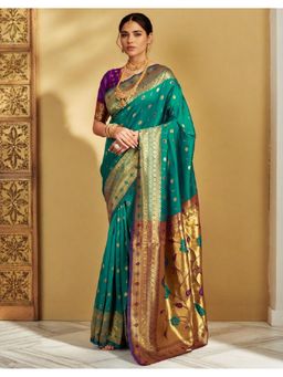 Suha - Elegant Green Art Silk Intricate Woven Design Saree with Unstitched Blouse