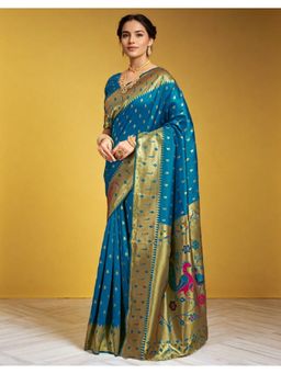 Suha - Elegant Blue Art Silk Intricate Woven Design Saree with Unstitched Blouse