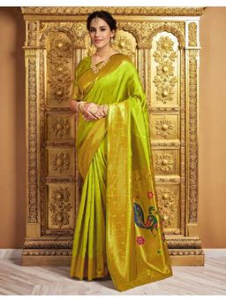 Suha - Elegant Green Art Silk Intricate Woven Design Saree with Unstitched Blouse