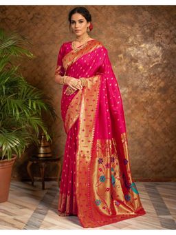 Suha - Elegant Pink Art Silk Intricate Woven Design Saree with Unstitched Blouse