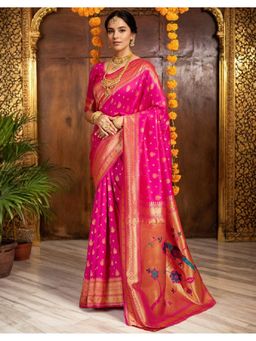 Suha - Elegant Pink Art Silk Intricate Woven Design Saree with Unstitched Blouse