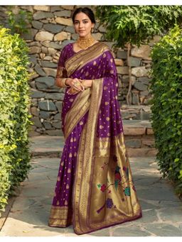 Suha - Elegant Purple Art Silk Intricate Woven Design Saree with Unstitched Blouse