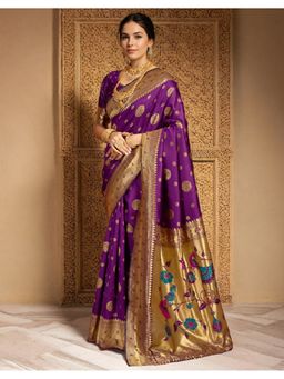 Suha - Elegant Purple Art Silk Intricate Woven Design Saree with Unstitched Blouse