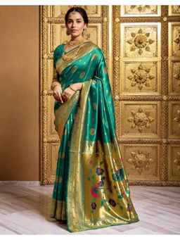 Suha - Elegant Green Art Silk Intricate Woven Design Saree with Unstitched Blouse