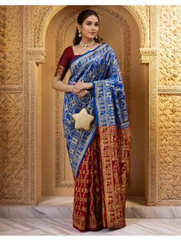 Suha - Elegant Blue Art Silk Intricate Woven Design Saree with Unstitched Blouse